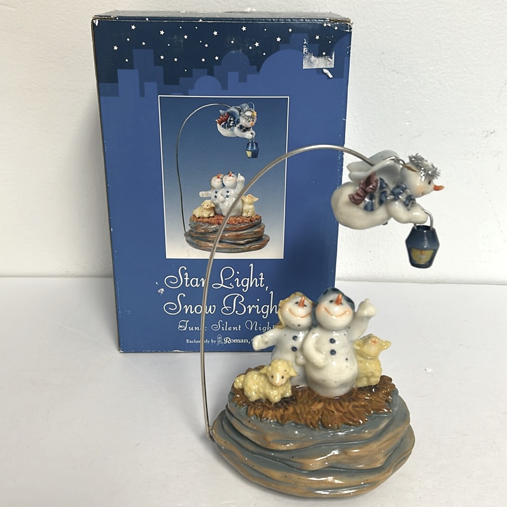 Roman Inc Rare Star Light Snow Bright Musical Decor With Box Plays Silent Night